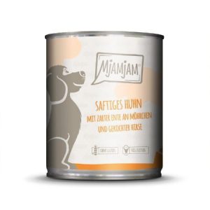 MJAMJAM PERRO POLLO JUGOSO CON PATO TIERNO, ZANAHORIAS Y MIJO COCIDO 800GR