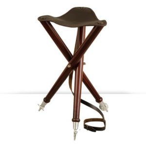 BANQUETA MADERA Y PIEL 3 PATAS DE ACERO 70CM
